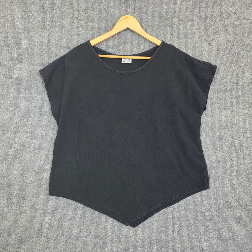 Oh My Gauze Black Cotton Sharkbite Hem Short Sleeve Top Blouse Size 2